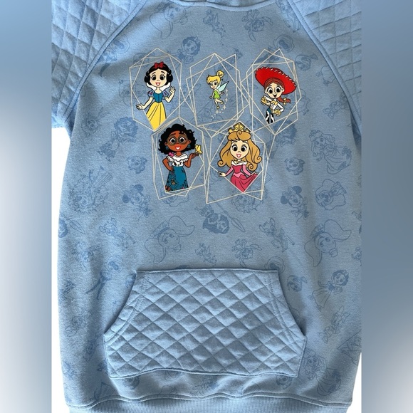 Girl’s Disney 100 Blue Disney Characters Hooded Sweatshirt Size 10/12 Large - Picture 3 of 7